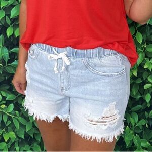 Light Wash Drawstring Denim Shorts